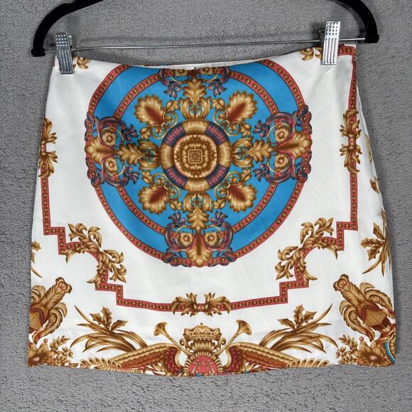 Andrea Behar X Boston Proper Women’s Mini Skirt Size 2 Baroque Chain Print Arsty - Picture 1 of 14